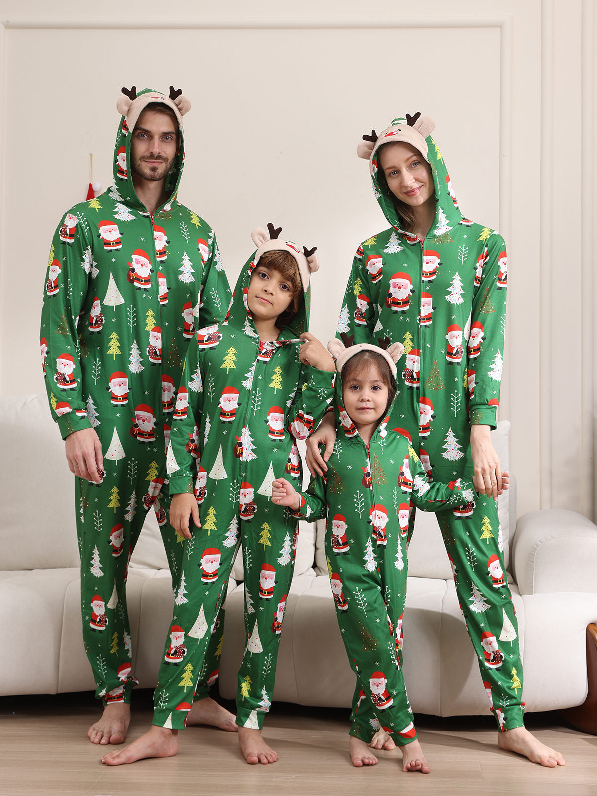 2024 Cross-border Europe And The United States Boys And Girls Women's Men's Long Sleeve Trousers New Cross-border Christmas Family One-part Pajamas