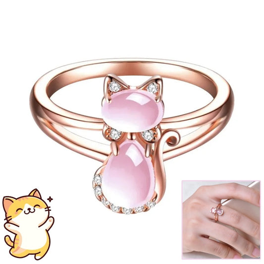 Rose Gold Plated Crystal Cute Animal Cat Ring Hibiscus Stone Crystal Diamond Ring Women Party Jewelry For Pet Lovers by SHOPEEZONE