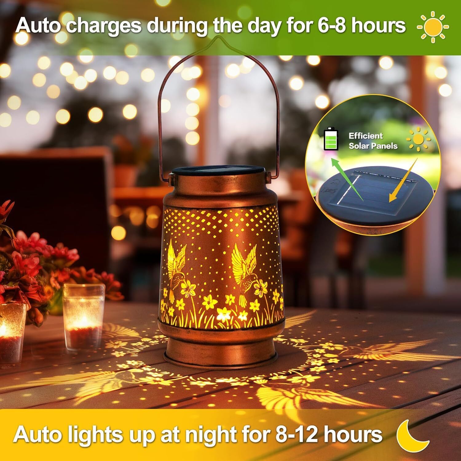 Hummingbird Solar Lantern Metal Hanging Light LED Decorative Light Garden Decor by SHOPEEZONE