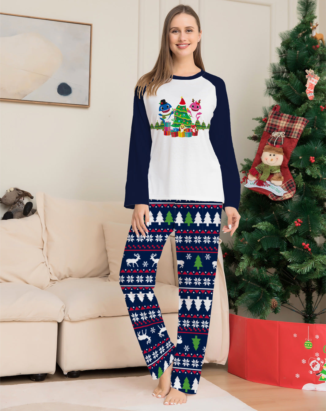 Family Matching Christmas Pajamas Set Xmas Long Sleeve Sleepwear Nightwear For Couples Kids Baby by SHOPEEZONE