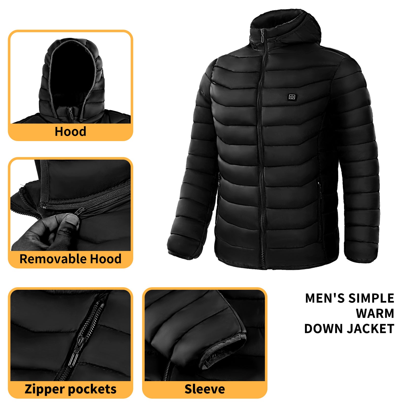 Men Heated Puffer Jacket Electric Heating Coat Insulated Hood Windbreaker 9Heat Zones by SHOPEEZONE