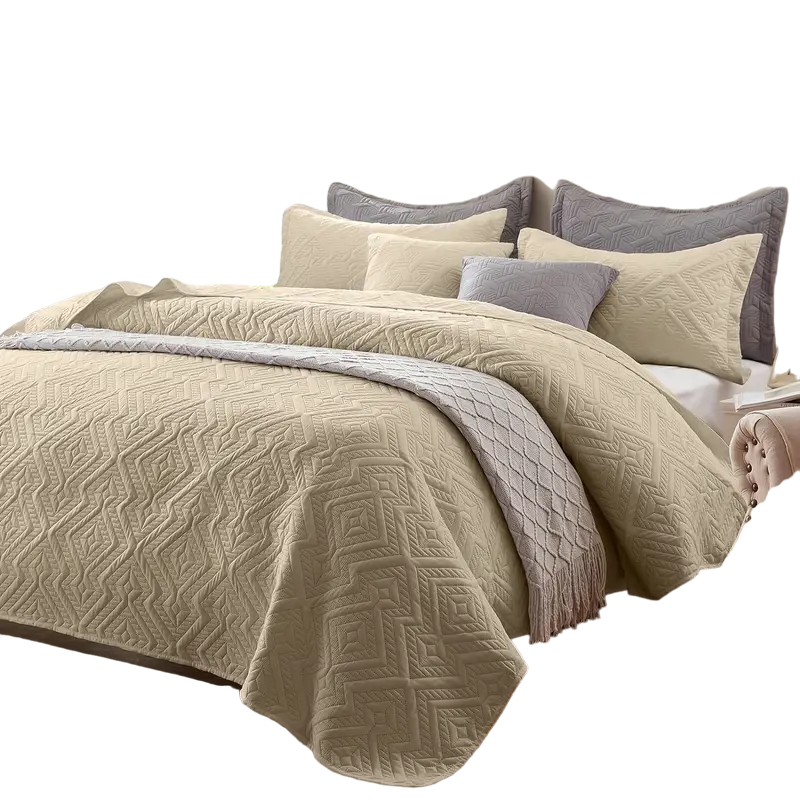 Beige Microfiber 3-Piece 150GSM Bedspread Set - King Size-0