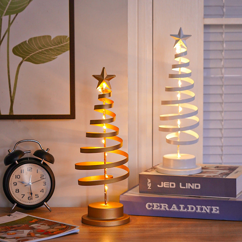 LED Christmas Tree Spiral Light Table Ornament Wrought Iron Xmas Tree Bedroom Desk Lamp Christmas Atmosphere Night Light Decor by SHOPEEZONE