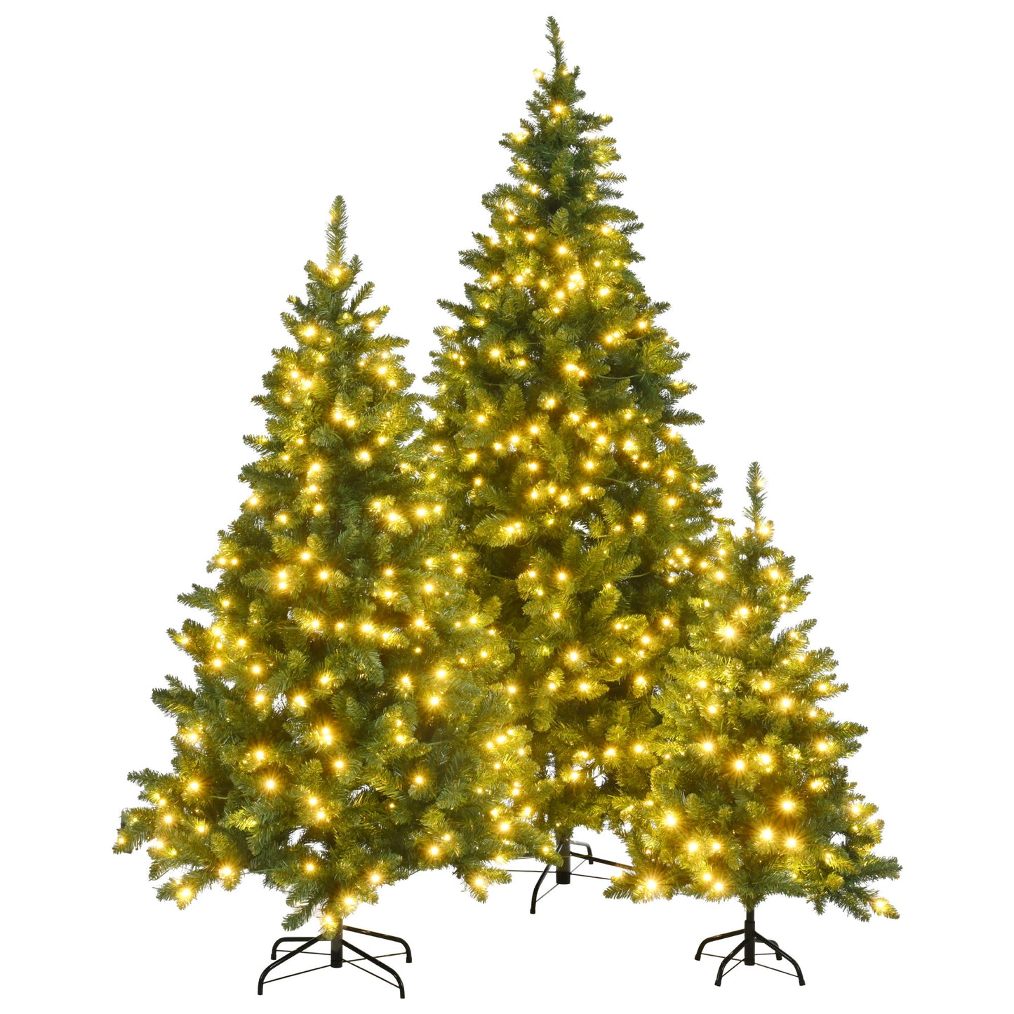 8ft, 6ft, 4ft Pre-Lit Green Pine Artificial Christmas Tree, 3 Articulated Christmas Trees With 820 Warm Yellow LED Lights & 2539 Branch Tips For Festive Decoration For Home, Office & Party by SHOPEEZONE