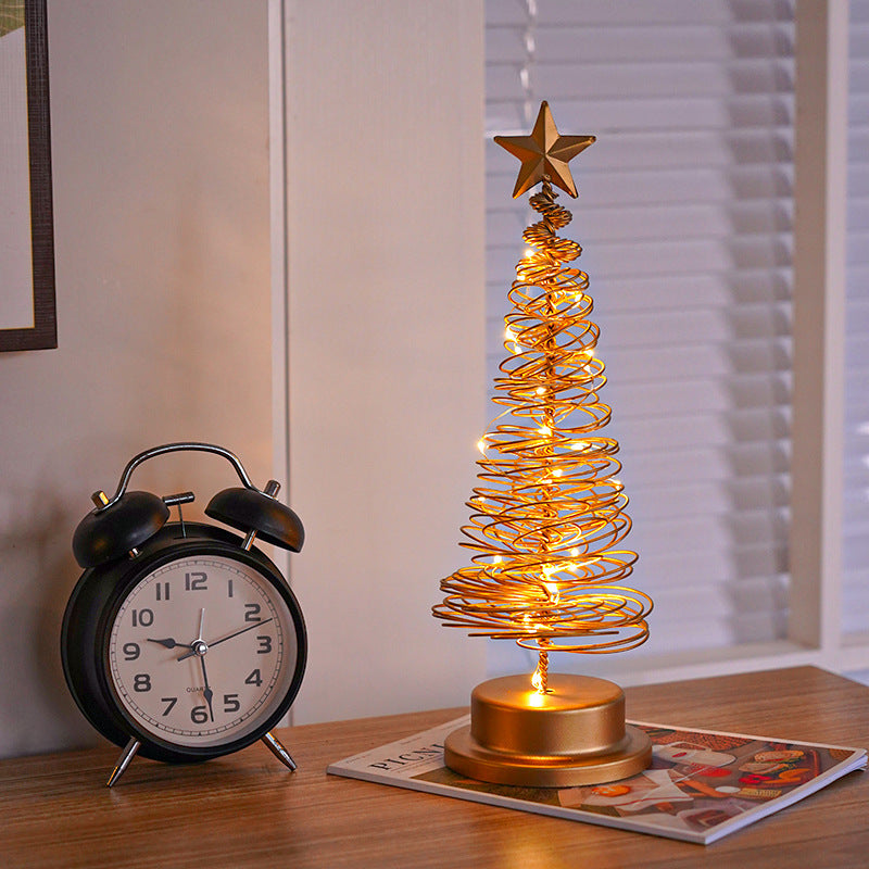 LED Christmas Tree Spiral Light Table Ornament Wrought Iron Xmas Tree Bedroom Desk Lamp Christmas Atmosphere Night Light Decor by SHOPEEZONE
