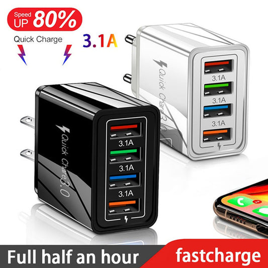 USB Charger Quick Charge 3.0 4 Phone Adapter For Tablet Portable Wall Mobile Charger Fast Charger by SHOPEEZONE