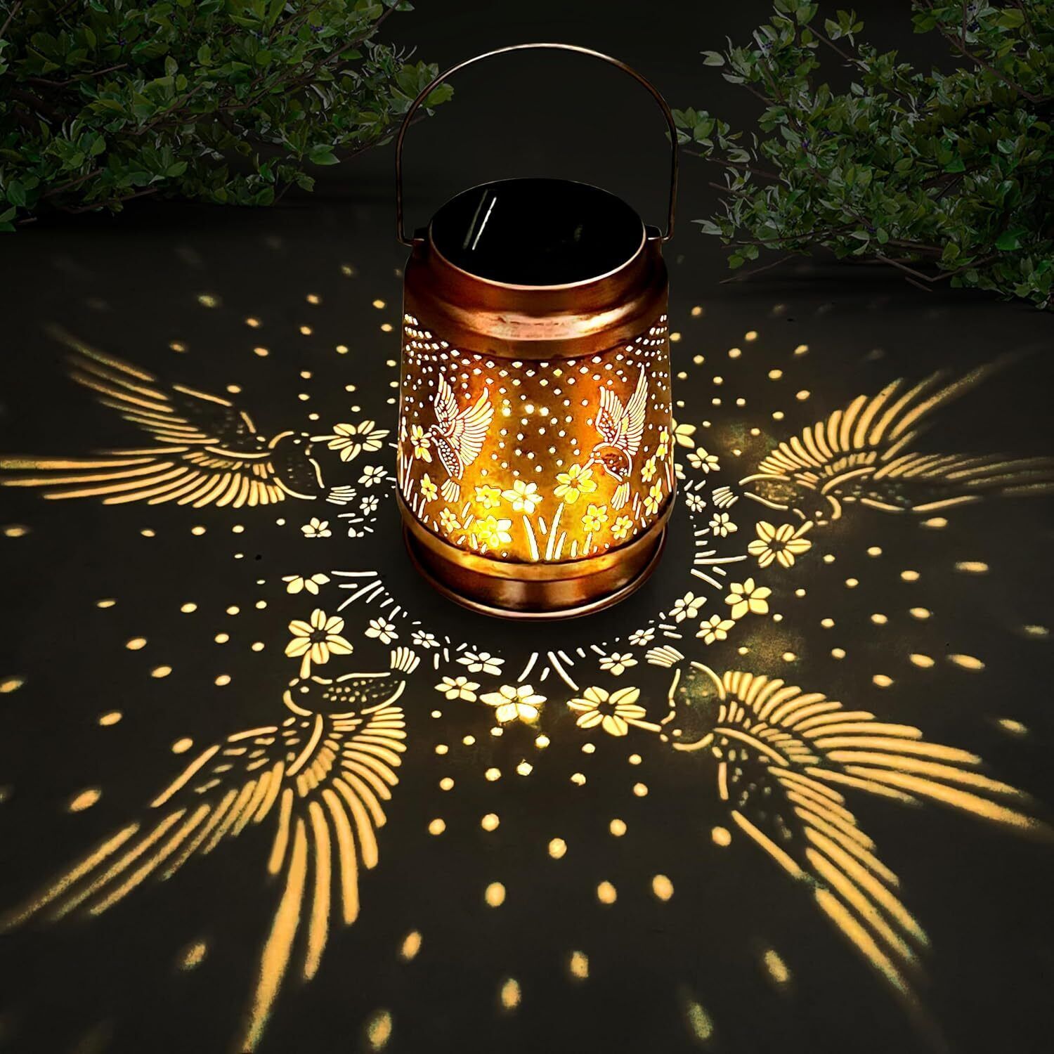 Hummingbird Solar Lantern Metal Hanging Light LED Decorative Light Garden Decor by SHOPEEZONE