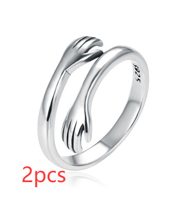 925 Sterling Silver Two-handed Hug Ring Female Retro Thai Silver Simple Ring