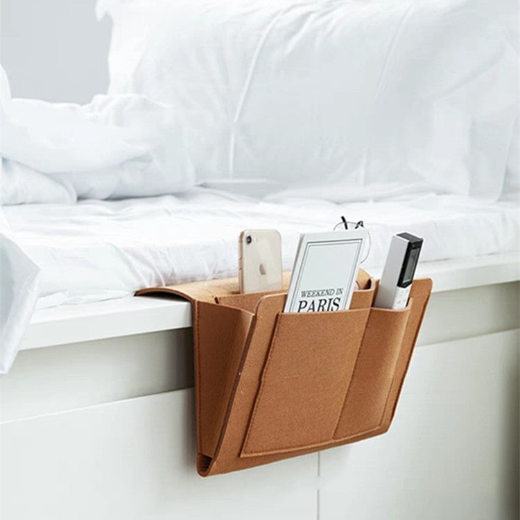 Luxe Bed Storage Bag With Pocket Felt Bedside Organizer