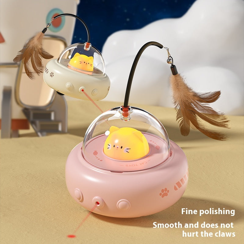 Electric UFO Smart Teaser Cat Toy With Bell And Feather