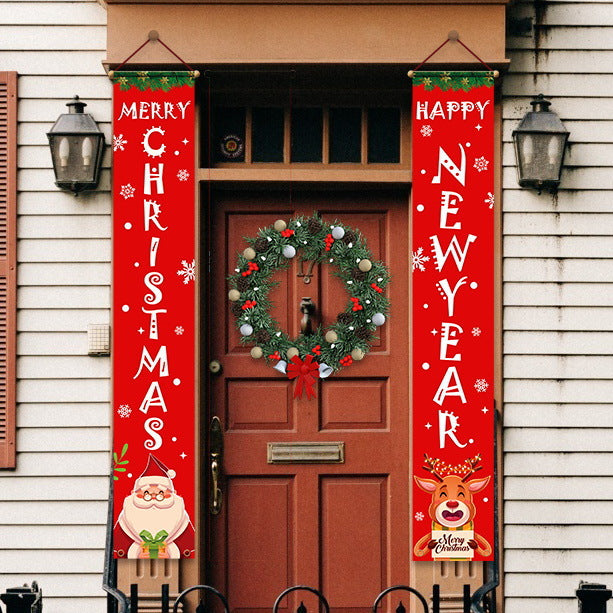 Christmas Door Curtain Couplet Hanging Flag Banner Decoration Shopping Mall Old Man Deer Decoration