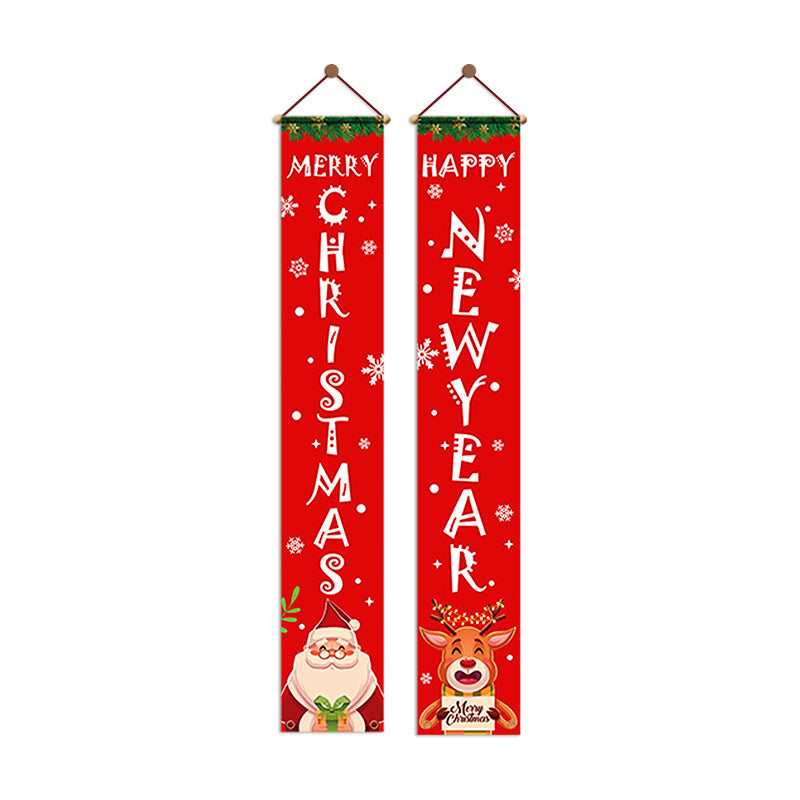 Christmas Door Curtain Couplet Hanging Flag Banner Decoration Shopping Mall Old Man Deer Decoration