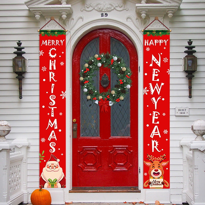Christmas Door Curtain Couplet Hanging Flag Banner Decoration Shopping Mall Old Man Deer Decoration