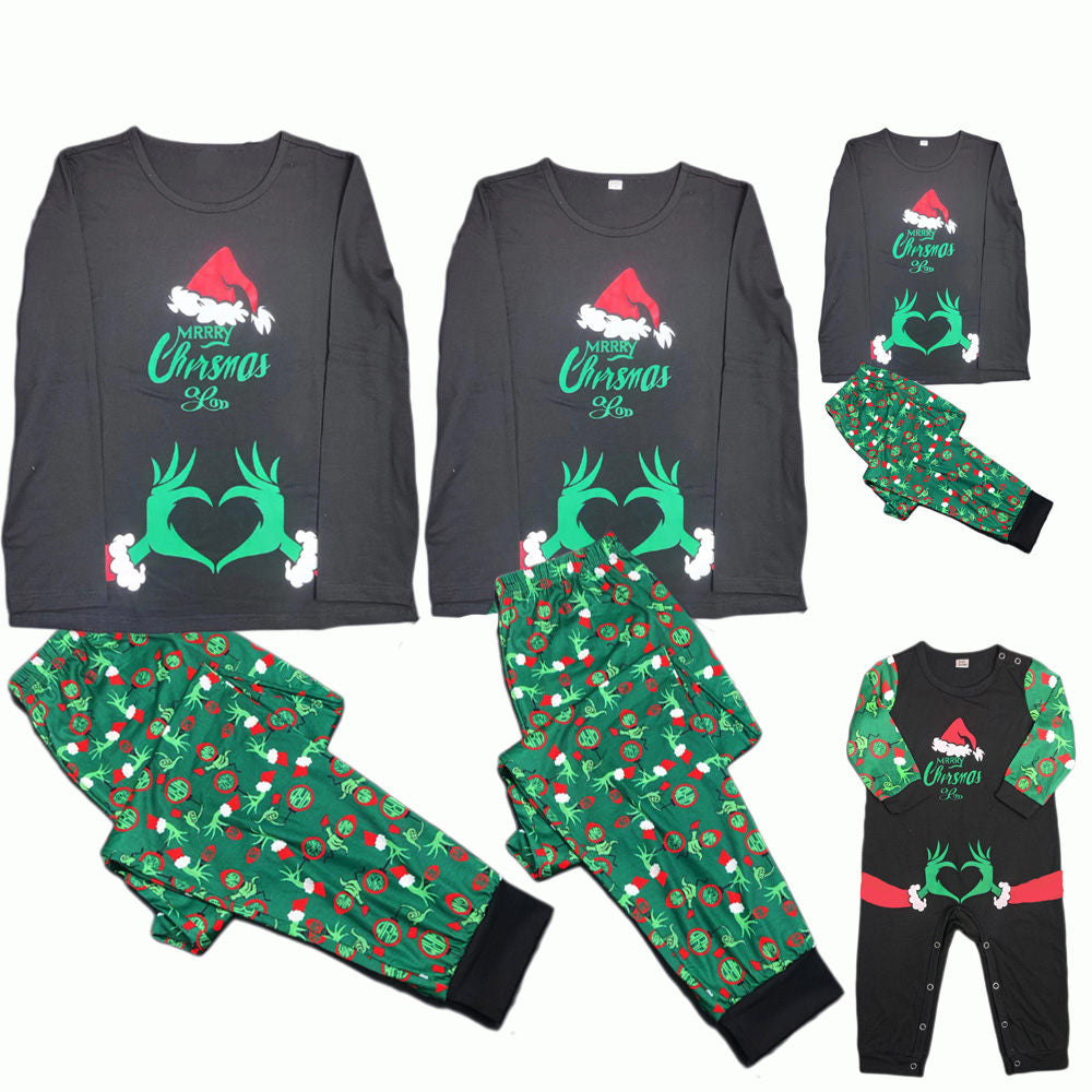 New Amazon Popular Grinch Printed Cross-border Long-sleeved Christmas Parent-child Pajamas