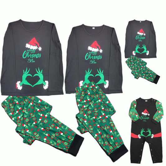 New Amazon Popular Grinch Printed Cross-border Long-sleeved Christmas Parent-child Pajamas