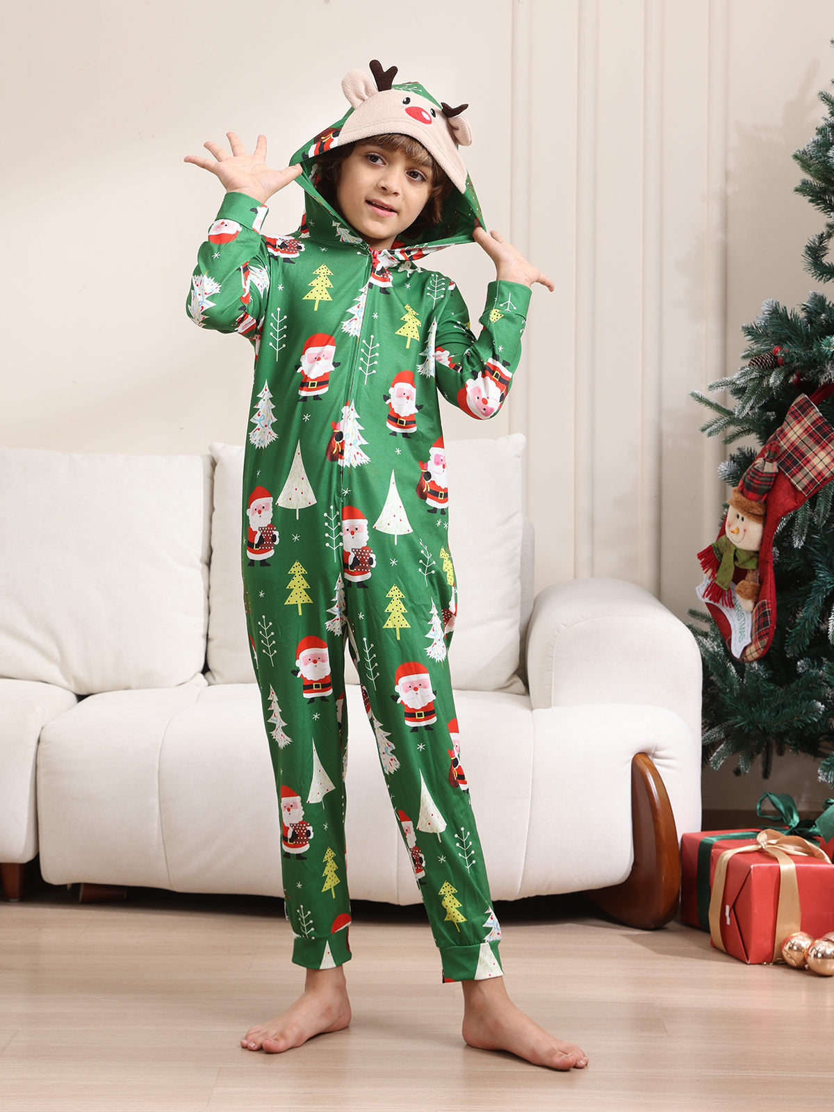 2024 Cross-border Europe And The United States Boys And Girls Women&#039;s Men&#039;s Long Sleeve Trousers New Cross-border Christmas Family One-part Pajamas
