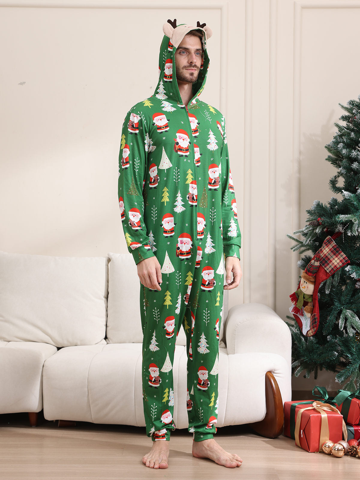 2024 Cross-border Europe And The United States Boys And Girls Women&#039;s Men&#039;s Long Sleeve Trousers New Cross-border Christmas Family One-part Pajamas