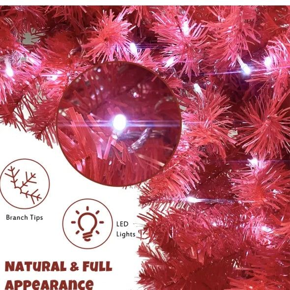 6FT Hinged Fir Artificial Fir Bent Top Christmas Tree, Xmas Tree Bendable Santa Hat Style Christmas Tree Holiday Decoration,1250  Branch Tips, 300 LED Lights X-mas