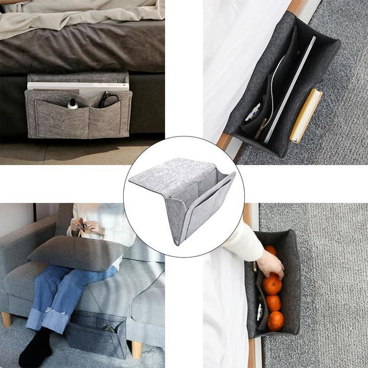 Luxe Bed Storage Bag With Pocket Felt Bedside Organizer