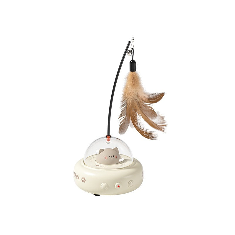 Electric UFO Smart Teaser Cat Toy With Bell And Feather