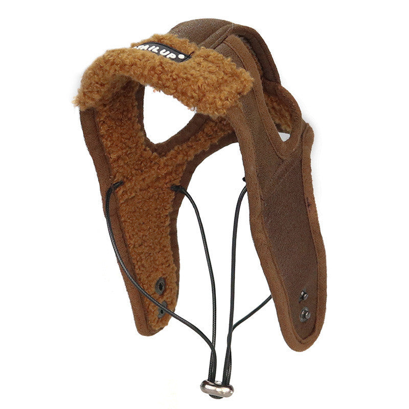 Autumn Winter PU Leather Dog Cap for Dogs in Brown and Black