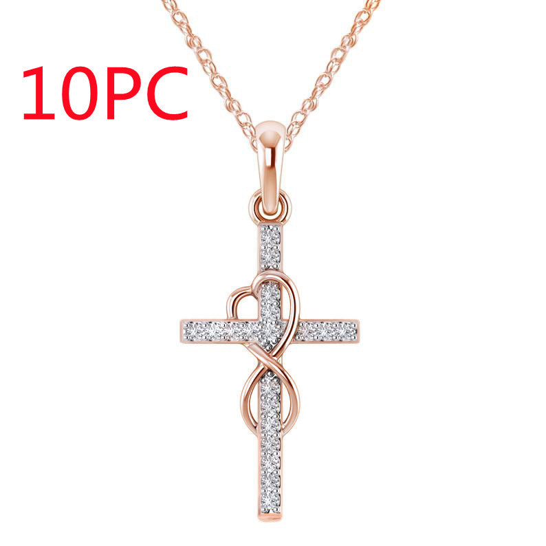 Alloy Pendant With Diamond And Eight-character Cross Necklace by SHOPEEZONE