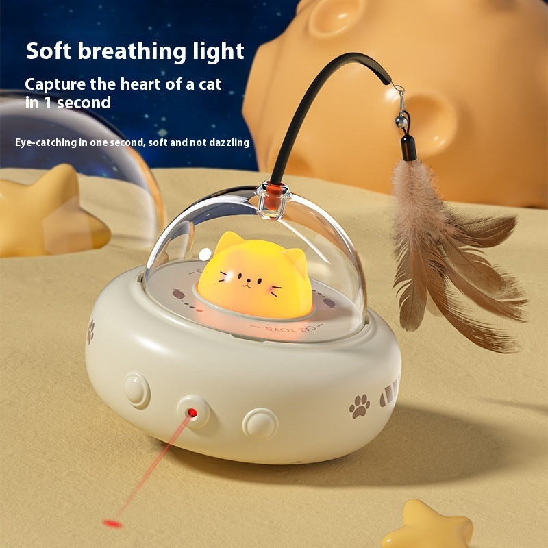 Electric UFO Smart Teaser Cat Toy With Bell And Feather