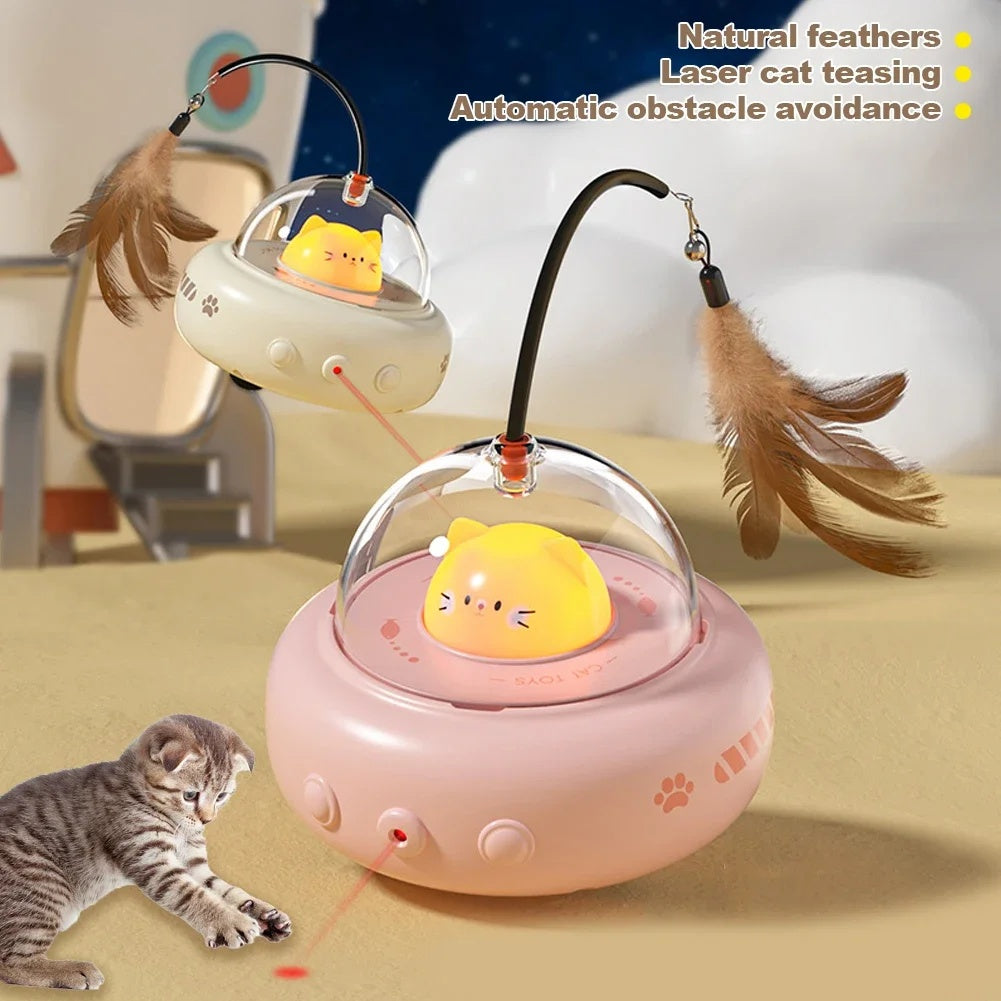 Electric UFO Smart Teaser Cat Toy With Bell And Feather