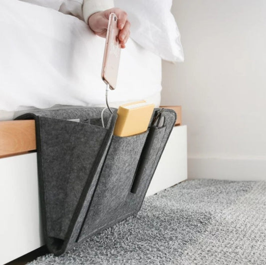 Luxe Bed Storage Bag With Pocket Felt Bedside Organizer