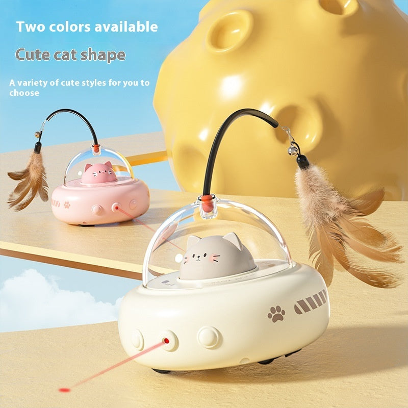 Electric UFO Smart Teaser Cat Toy With Bell And Feather