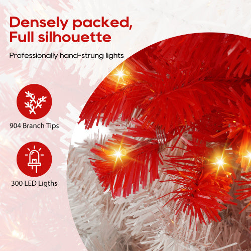 6ft Artificial Christmas Tree With 300 LED Lights And 900 Bendable Branches, Candy Cane Christmas Tree Holiday Decoration, Creative Decorated Trees, Xmas Tree Christmas Decorations