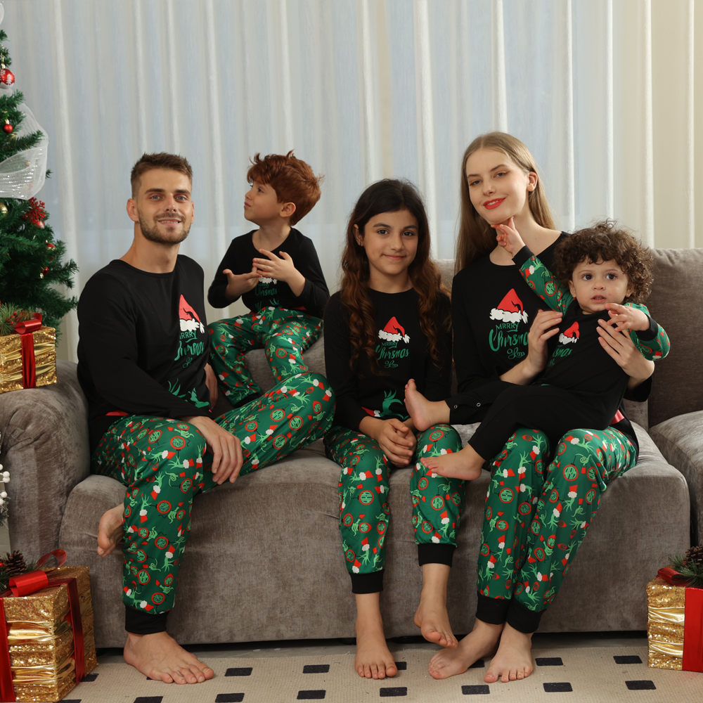 New Amazon Popular Grinch Printed Cross-border Long-sleeved Christmas Parent-child Pajamas
