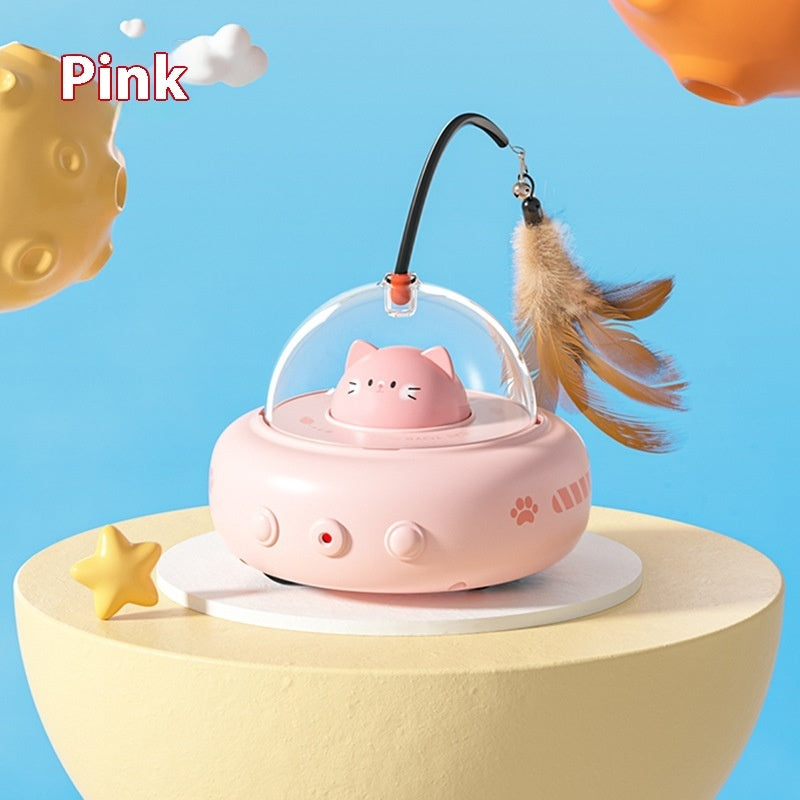 Electric UFO Smart Teaser Cat Toy With Bell And Feather