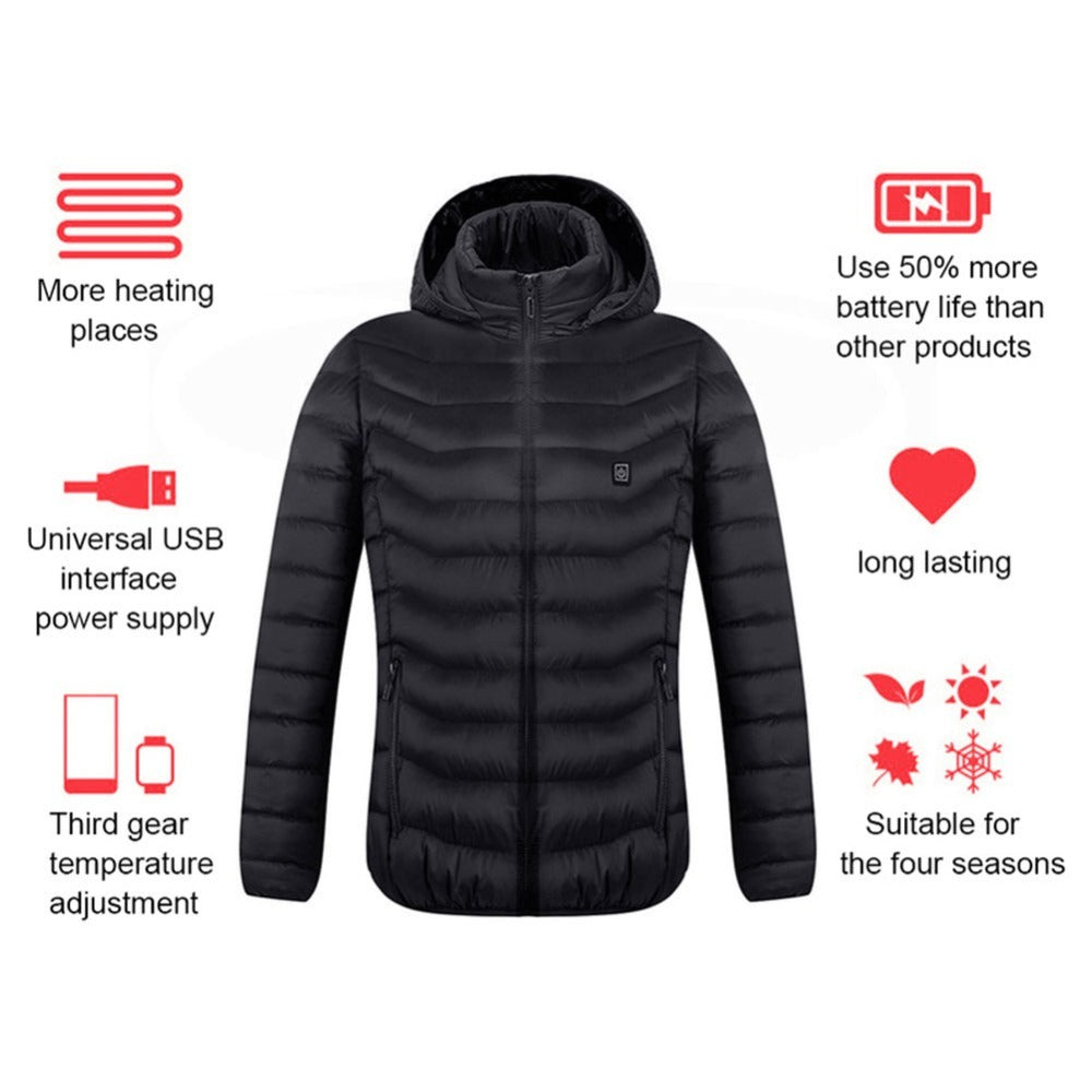 USB Heated Jacket Coat For Men Winter Thermal Warmth