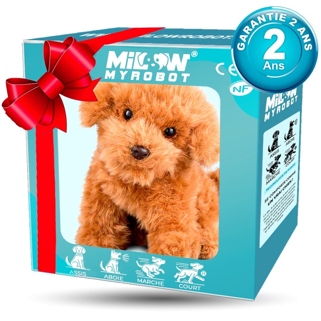 Robot Puppy Short Plush Doll Music Sound 16cm White Brown