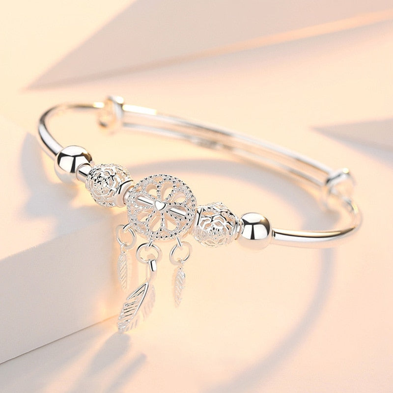 Feather Round Bead Charm Bracelet-1