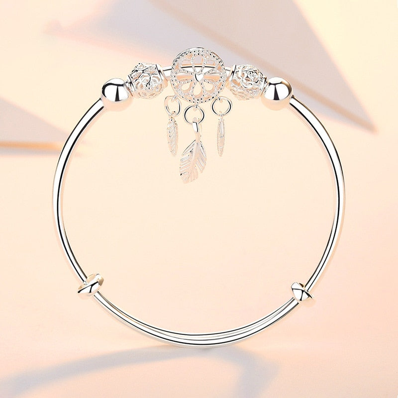 Feather Round Bead Charm Bracelet-2