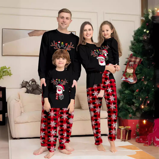 Cartoon Snowflake And Deer Print Christmas Home Wear Pajamas