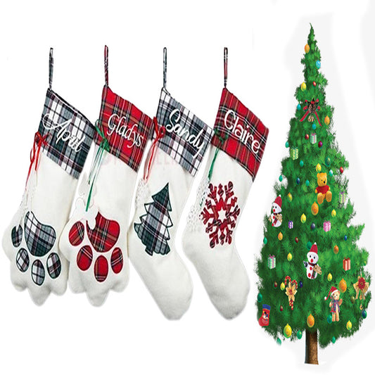 Christmas Socks Gift Bag Dog Paw Plaid Bone Socks Decorative Items