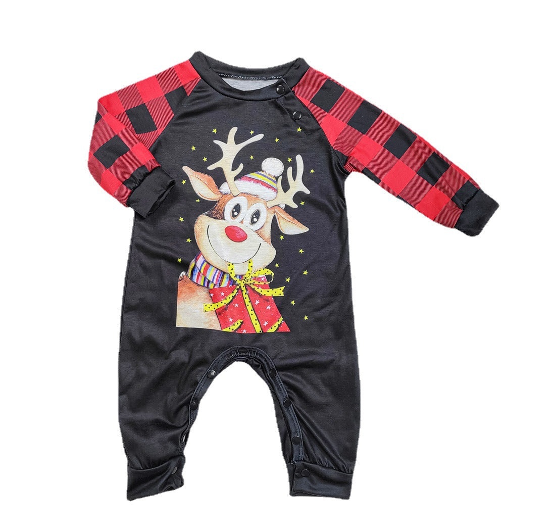 Fawn Cartoon Print Holiday Home Clothing New Plaid Christmas Parent-child Suit Pajamas
