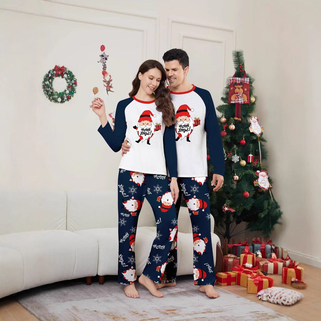 White Beard Santa Claus Parent-Child Pajamas European And American Cross-Border Air-conditioned Home Clothes Autumn And Winter Printed Christmas Suit