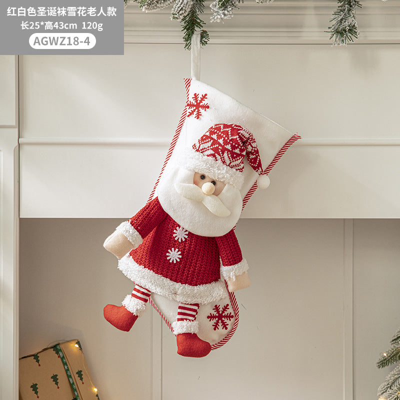 Christmas Pendant Christmas Tree Ornament Red Fabric Santa Claus Cartoon Christmas Stocking Decoration Party Gift Bag
