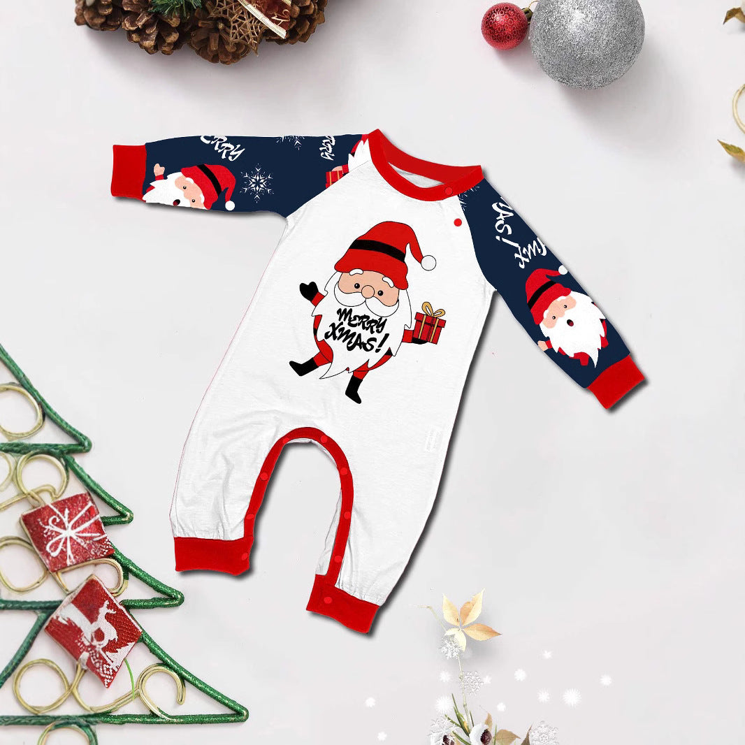 White Beard Santa Claus Parent-Child Pajamas European And American Cross-Border Air-conditioned Home Clothes Autumn And Winter Printed Christmas Suit