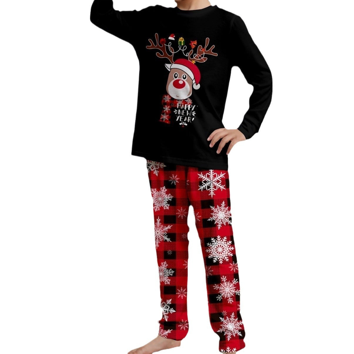 Cartoon Snowflake And Deer Print Christmas Home Wear Pajamas