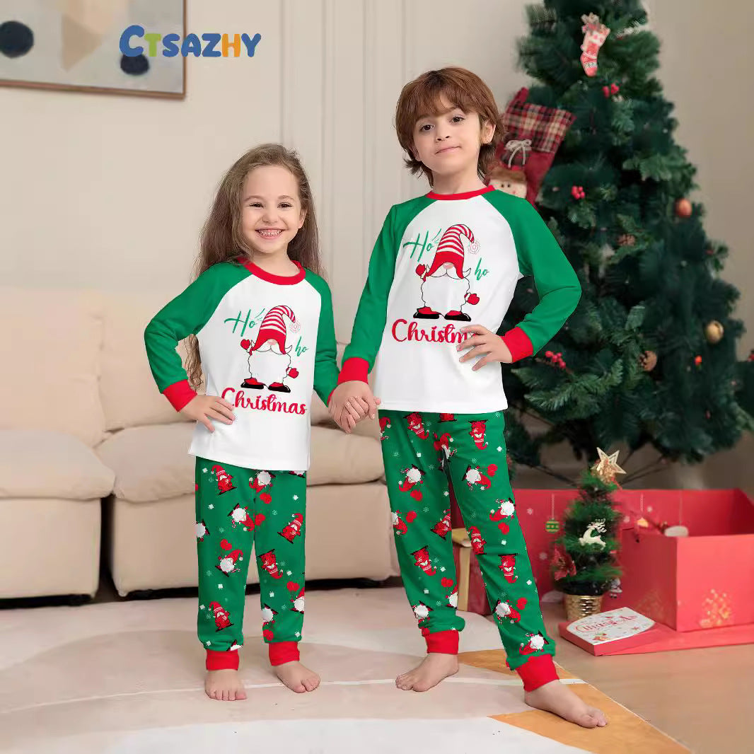 2024 Europe And The United States Cross-border New Santa Claus Letters Snowflake Christmas Parent-child Printed Home Clothes Pajamas