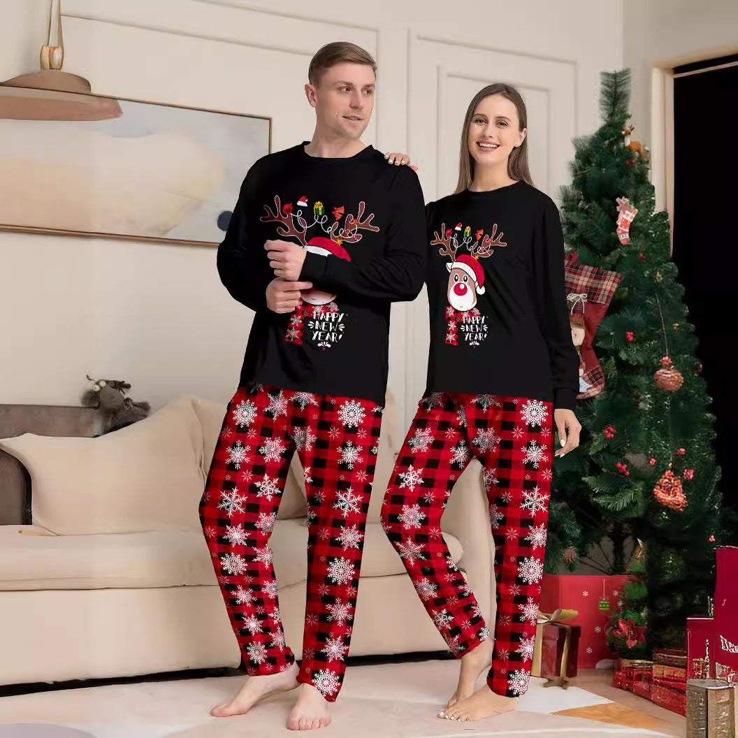 Cartoon Snowflake And Deer Print Christmas Home Wear Pajamas