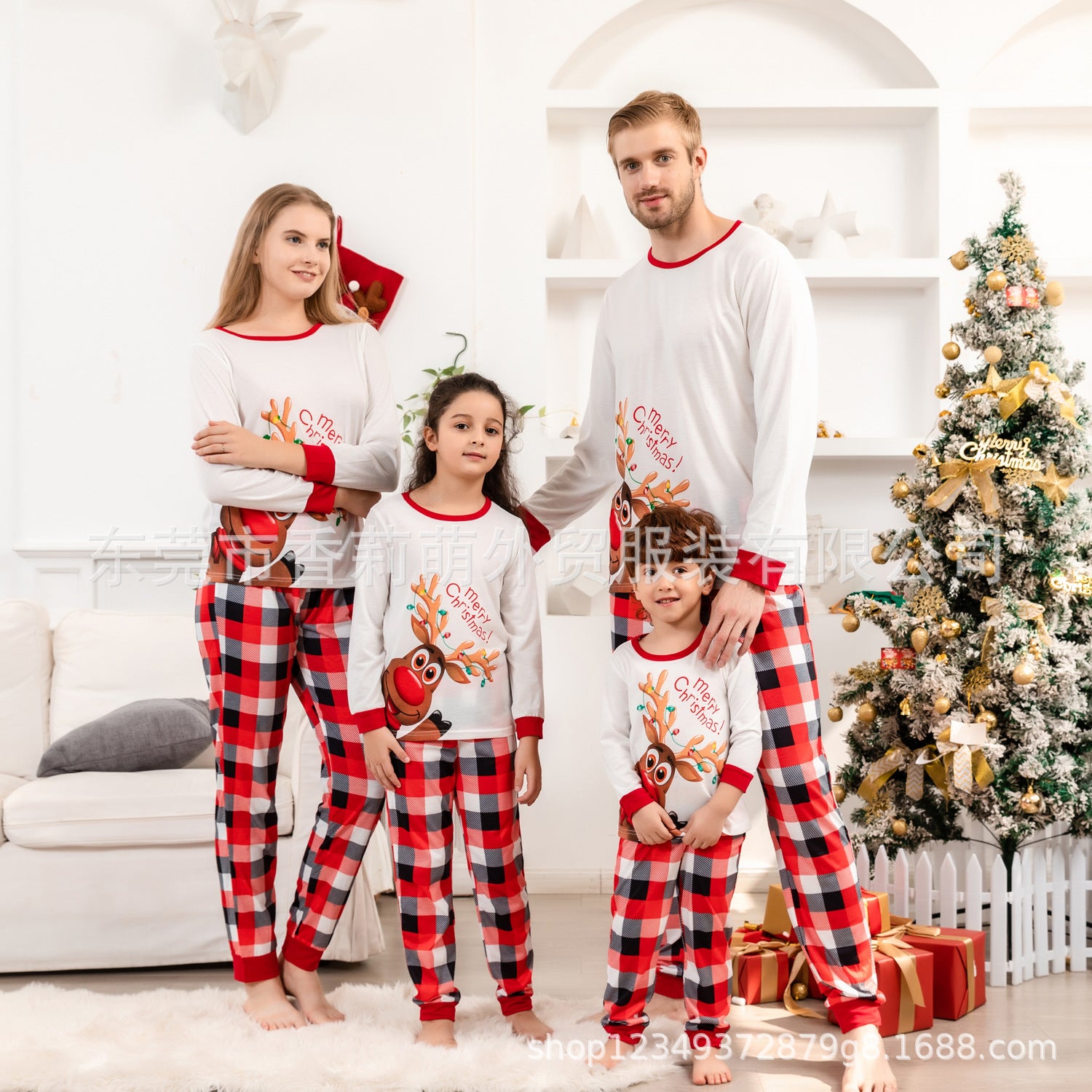 2022 New Christmas Elk Homewear Long-sleeved Suit European And American Printing Parent-child Pajamas