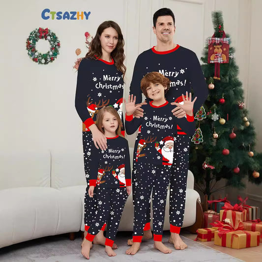 New Christmas Clothes Suit Long Clothes Trousers Cross-border Santa Claus Fawn Print Full Flower Home Clothes Pajamas