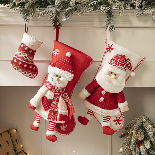 Christmas Pendant Christmas Tree Ornament Red Fabric Santa Claus Cartoon Christmas Stocking Decoration Party Gift Bag