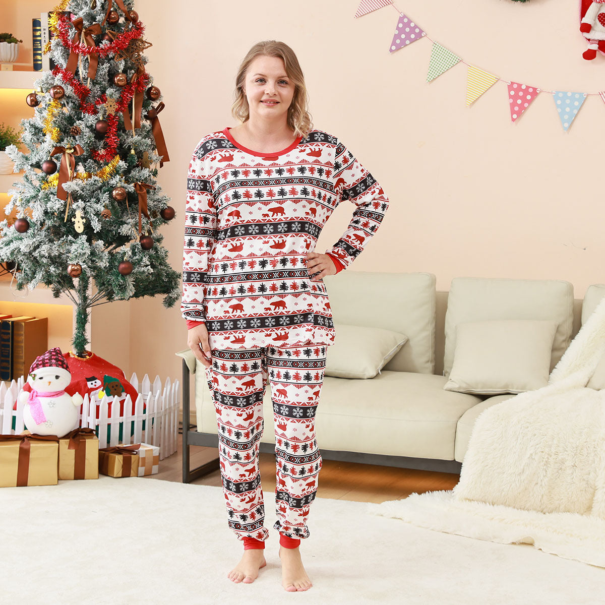 European And American Parent-Child Home Clothes Christmas Home Clothes Parent-Child Suit Plaid Patchwork Printed Home Clothes